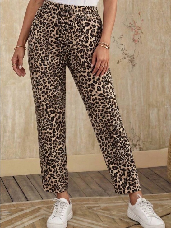 SHEIN Pants - SHEIN Beige and Black Leopard Print Straight Leg Pants